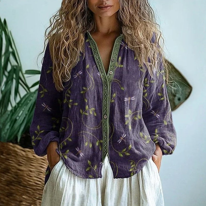 SOFFY | Vintage Leaf Print Blouse