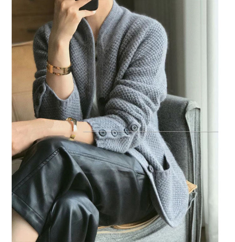 SANDRA | Elegant Stand Collar Cardigan