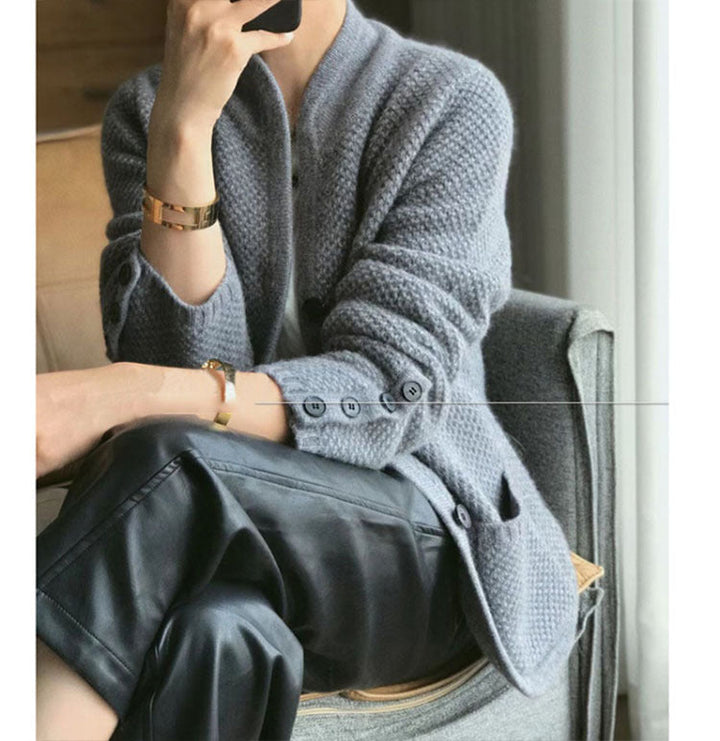 SANDRA | Elegant Stand Collar Cardigan