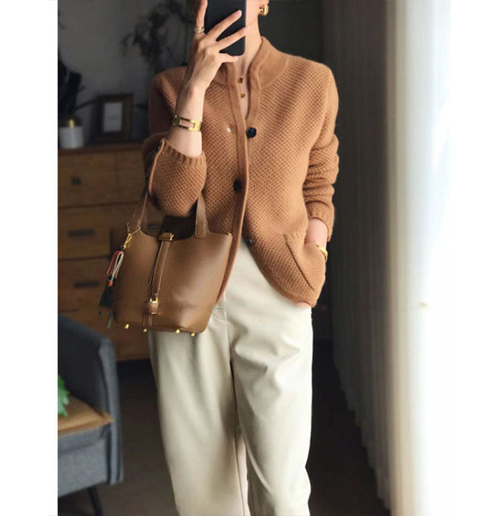 SANDRA | Elegant Stand Collar Cardigan