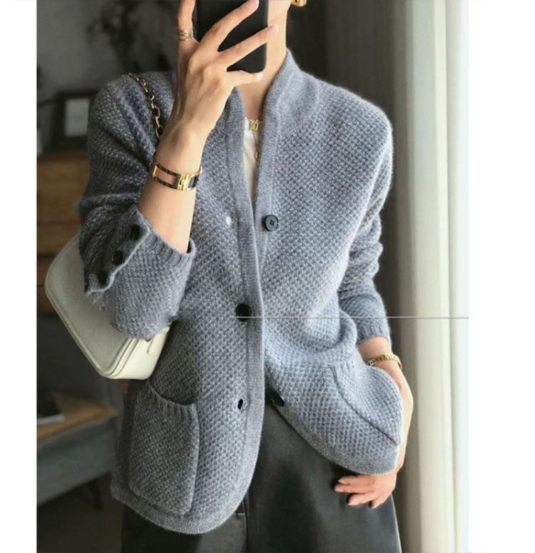 SANDRA | Elegant Stand Collar Cardigan