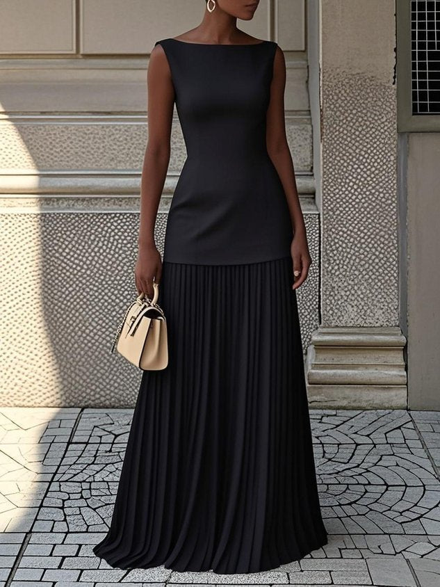 AMELINE | Sleeveless Pleated Maxi Dress