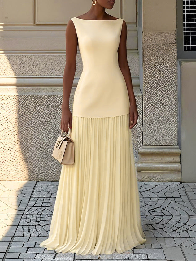 AMELINE | Sleeveless Pleated Maxi Dress