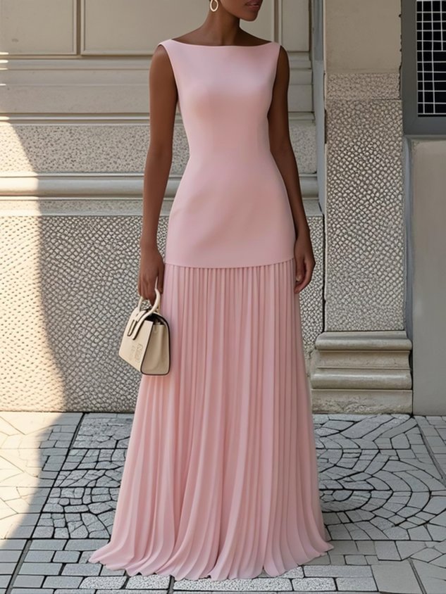 AMELINE | Sleeveless Pleated Maxi Dress